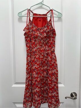ELLE Red Floral Ruffle Mini Dress
